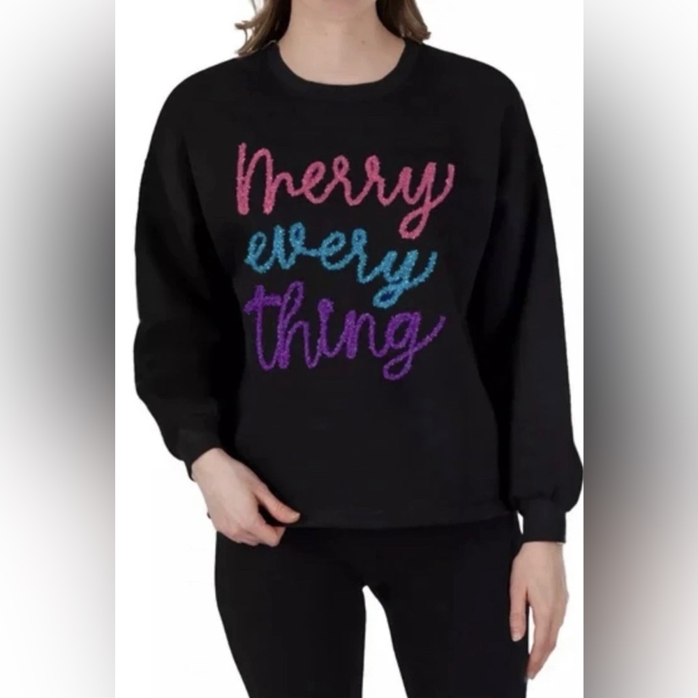 NWT Merry Every Thing Black Sparkle Sweatshirt By State Of Mine, M